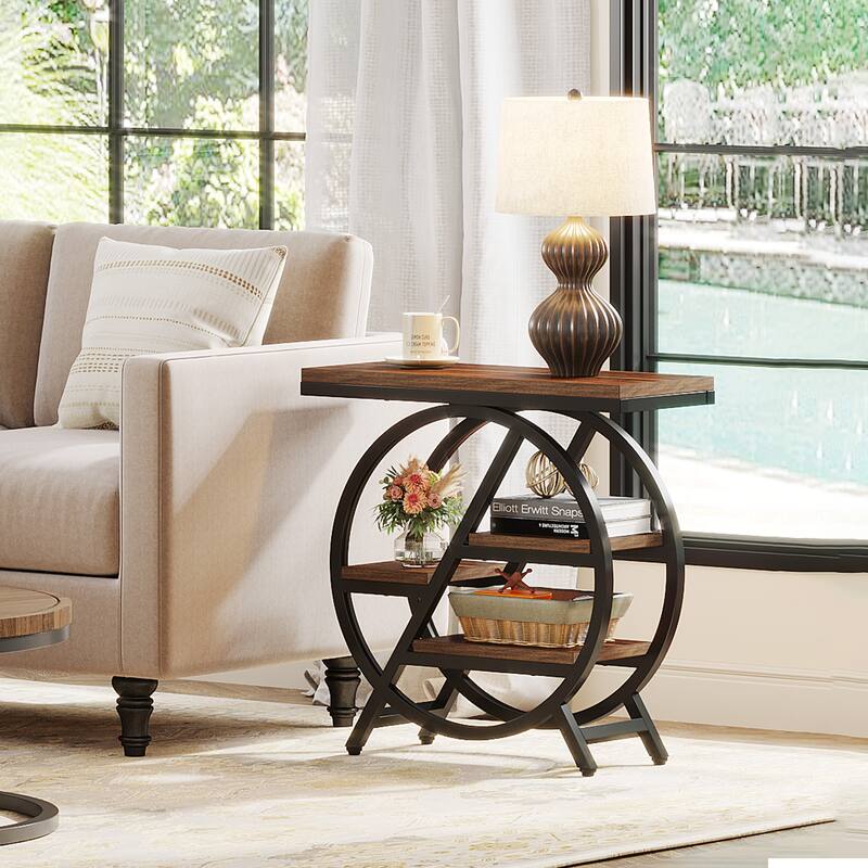 End Table Set of 2, 3-tier Narrow Side Table with Storage for Living Room - 11.8" D x 25.59" W x 26.18" H