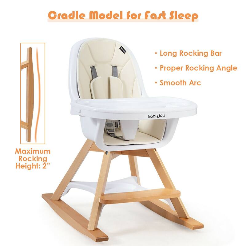Costway 3-in-1 Convertible Wooden Baby High Chair w/ Tray Adjustable
