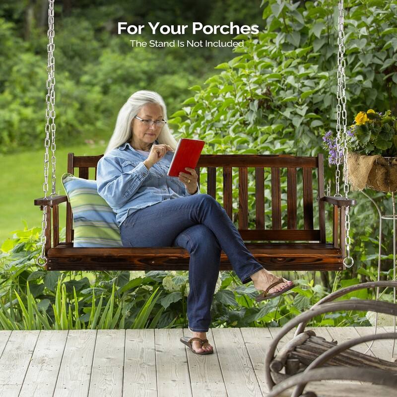 VINGLI Upgraded Heavy Duty 880 LBS 4 FT Patio Wooden Porch Swing Solid Fir Wood, Outdoor Handing Swing Bench for Garden