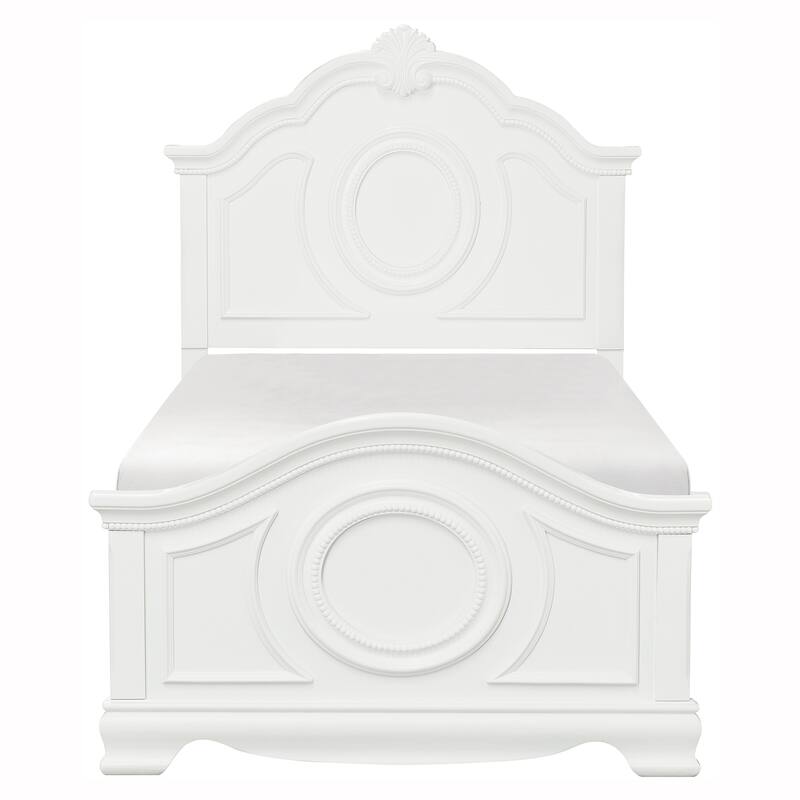 Full Size Traditional White Wooden Panel Bed with Headboard and Footboard