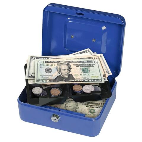 First Alert 1036620 Cash Box with Key Lock and Removable Tray, 0.1 cu. ft, Blue