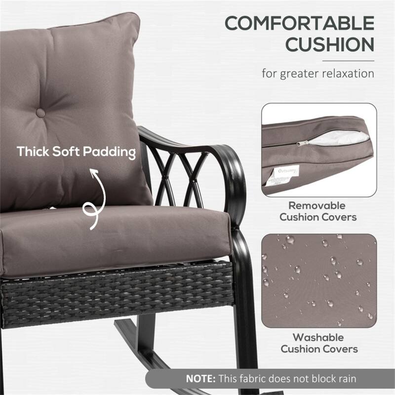 Aluminum Rattan Rocking Chair with Cushions Weather Resistant