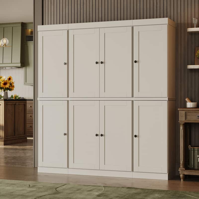 Palace Imports 100% Solid Wood Pantry Cabinet, Shaker Doors, Adjustable Shelves, 65" Wide, 71.5" Tall - Off White