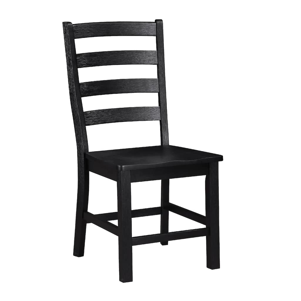 Reddy Side Chair Set of 2, Ladder Back Farmhouse Style, Black Wood
