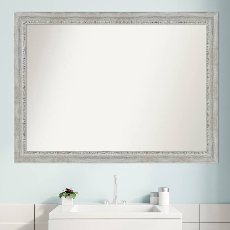 Non-Beveled Wood Bathroom Wall Mirror - Rustic White Wash Frame