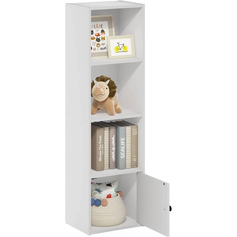 41.8 in. Tall White Wood 4-Shelf Bookcase with Storage Cabinet