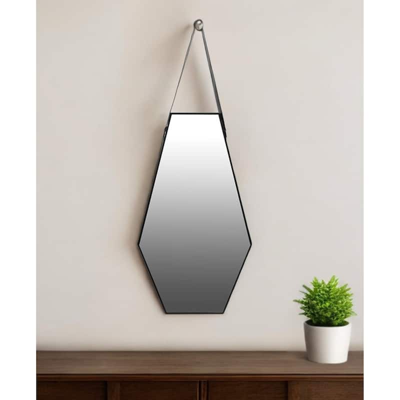 HomeRoots 32" Black Hexagon Wood Framed Accent Mirror - 18.1' X '31.5' X '1.6 - 18.1' X '31.5' X '1.6