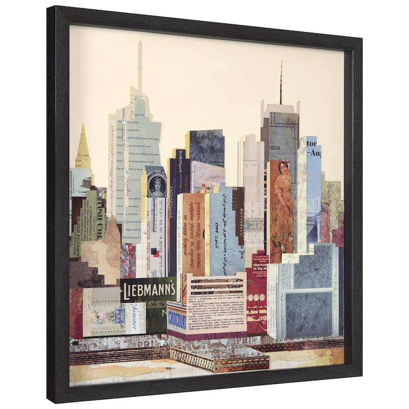 "New York City Skyline B" Alex Zeng's dimensional collage, under glass & a black shadow box frame