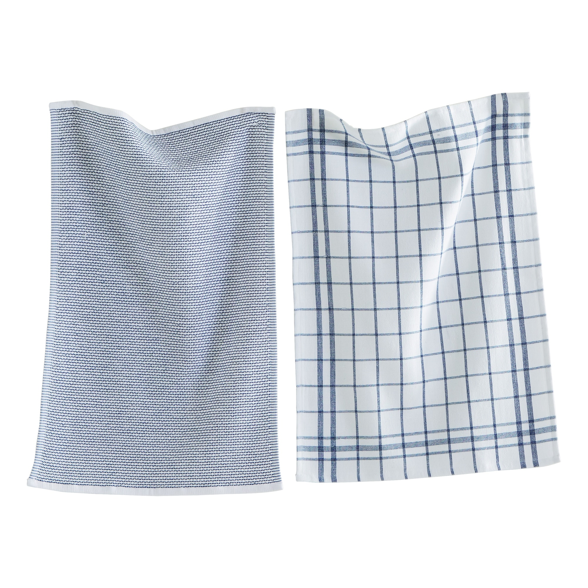 26L"x18W" Classic Navy Cotton Set of 2 Checked and Solid Terry Cloth Dishtowel Kitchen Towel Blue Machine Washasble