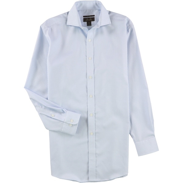 Tasso Elba Mens Houndsooth Button Up Dress Shirt, Blue, 14.5" Neck 32"-33"  Sleeve