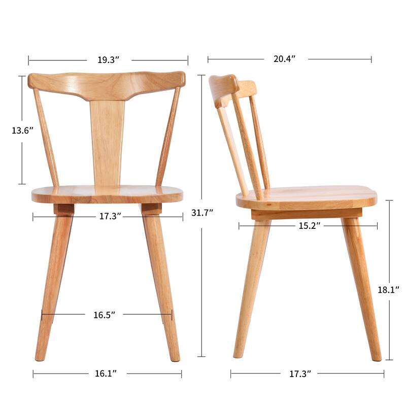Oak Wood Dining Chairs With Barrel Splat Back Set of 2