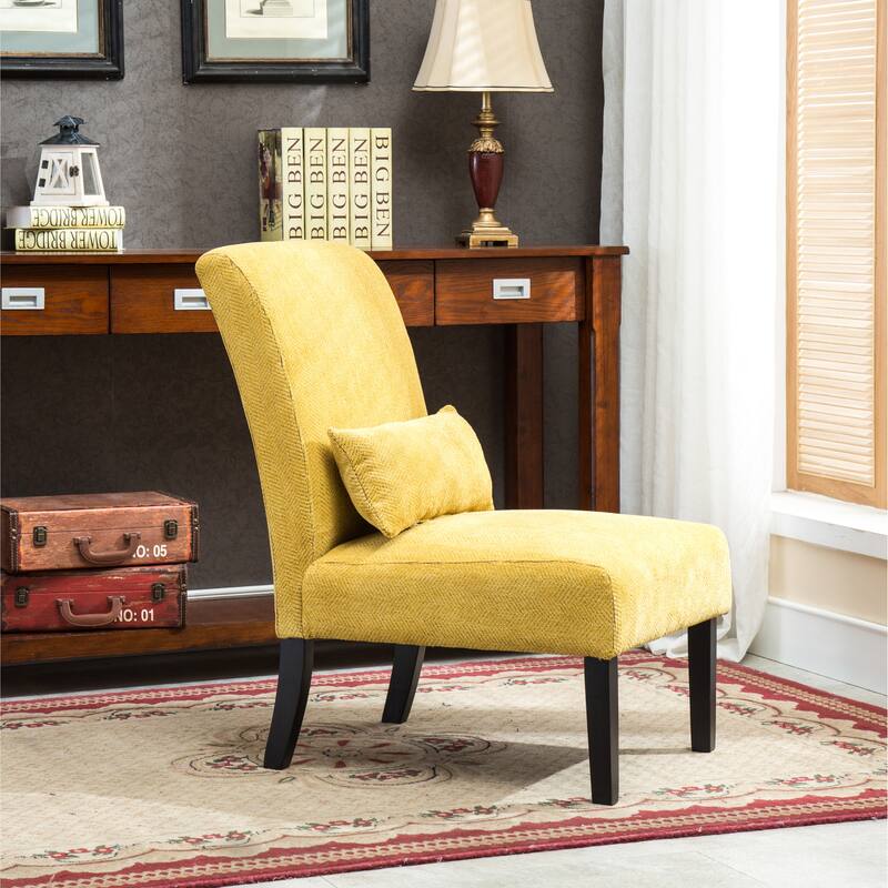 Porch & Den Vista Armless Chenille Accent Chair w/ Kidney Pillow