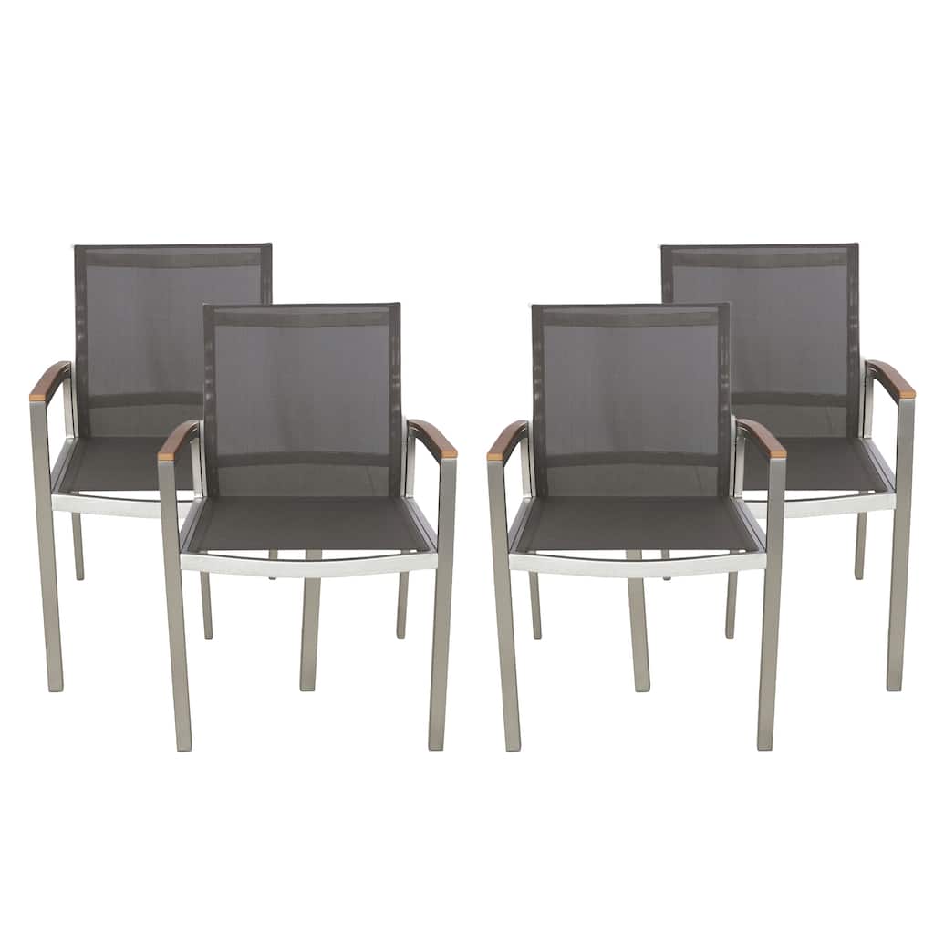 Luton Aluminum Outdoor Dining Chairs with Faux Wood Accents by Christopher Knight Home