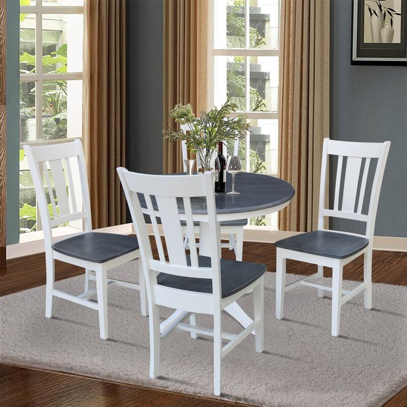36 in Solid Wood Round Top Pedestal Dining Table with 4 Dining Chairs