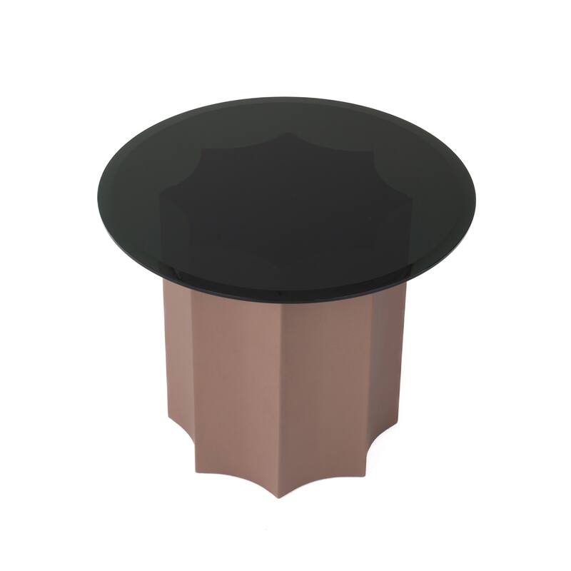 Cid Ingo Side End Table, 32 Inch Black Mirrored Glass Top, Wine Red Base