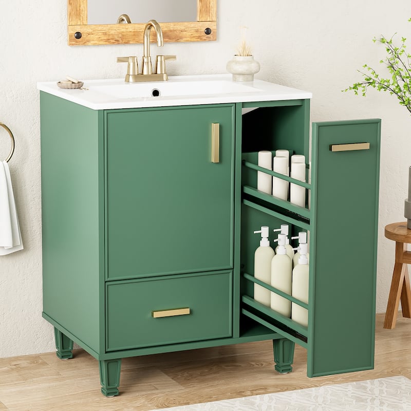 24" Bathroom Vanity with Sink, Bathroom Cabinet with Door Shelf, Deep Drawer, 2-Tier Pull-Out Basket