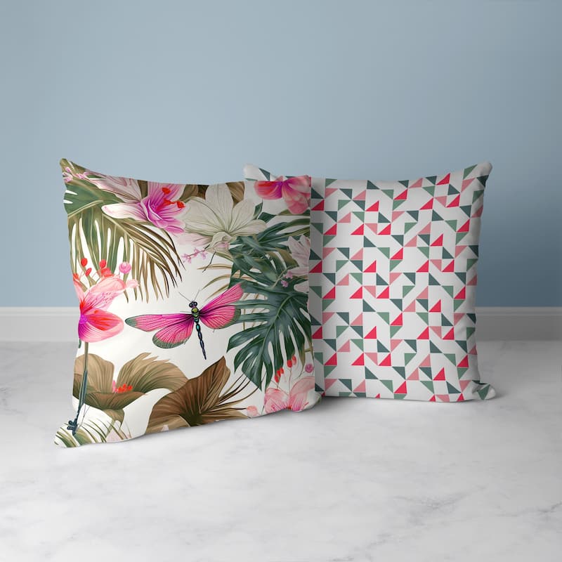 Dragonfly Dreamscape Faux Suede Reversible Throw Pillow Pink and Green