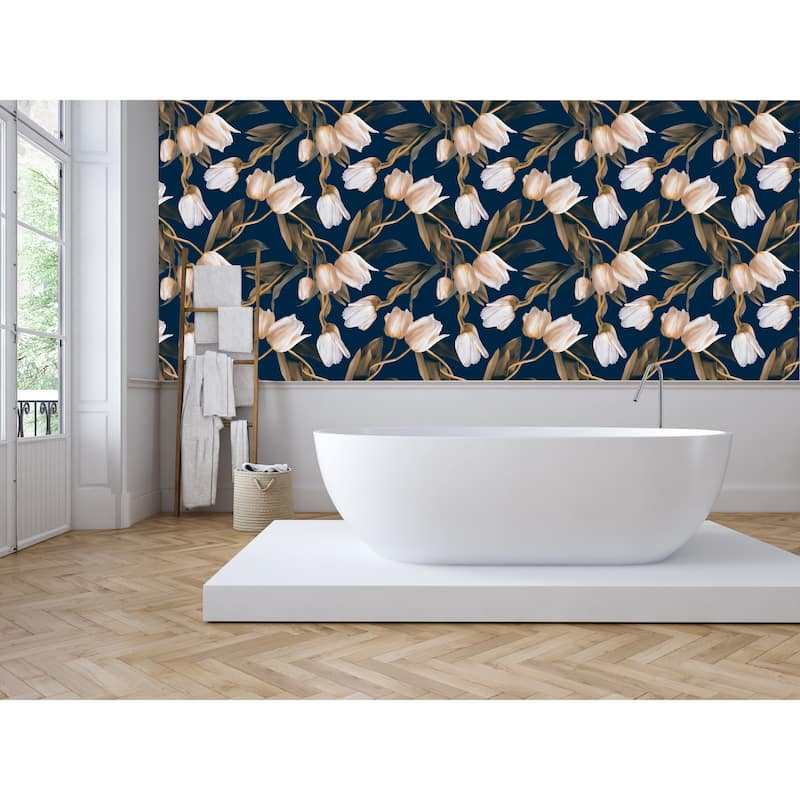 Bravissimo Navy Blue Tulips Peel and Stick Wallpaper - 24'' inch x 10'ft