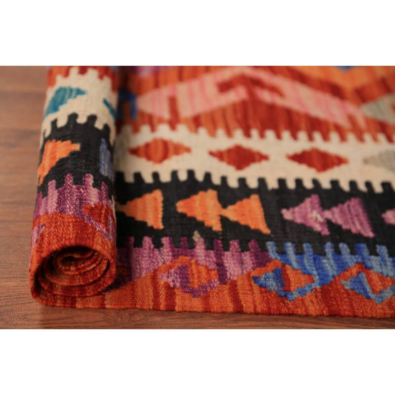 Geometric Kilim Reversible Area Rug Hand-Woven Tribal Wool Carpet - 8'3"x 11'5"