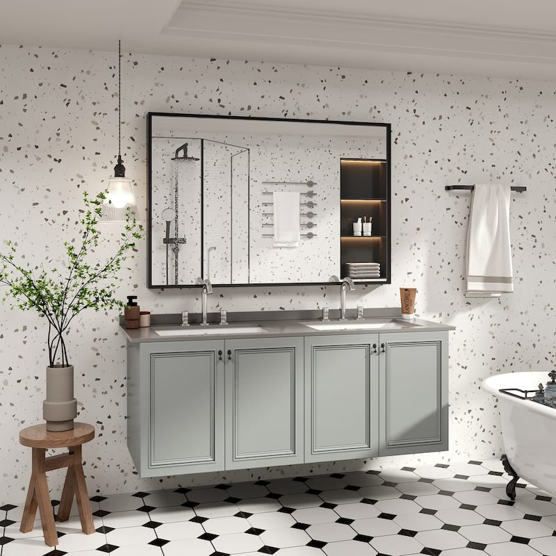 Tempered Glass and Metal Framed French Cleat Mounted Wall Bathroom / Vanity Mirror