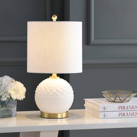 Krister 20.5" Glass/Metal LED Table Lamp, White/Brass Gold by JONATHAN Y