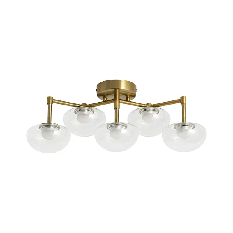 20.9" 5-Light Modern Gold Integrated LED Bathroom Vanity Light/Semi-Flush Mount Light with Clear Oval Glass Shades