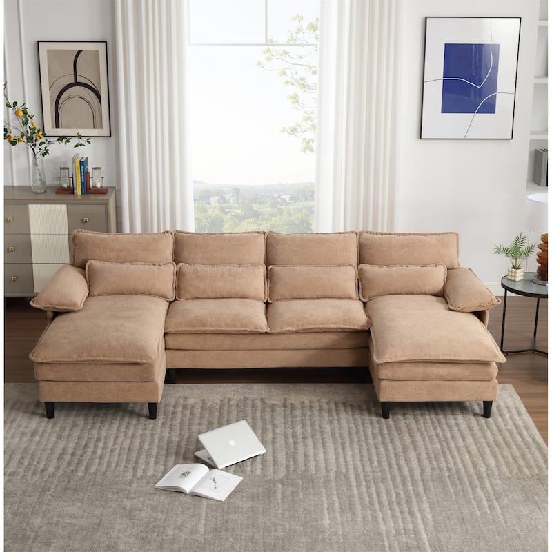 U Shaped Modular Sectional Sofa Couch - Brown