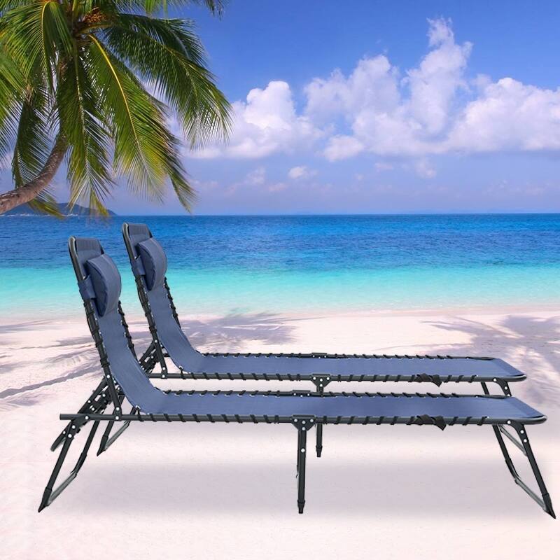 Folding Chaise Lounge Pool Chair Set of 1, Patio Sun Tanning Chair, Lounge Chair with 4-Position Reclining Back for Beach