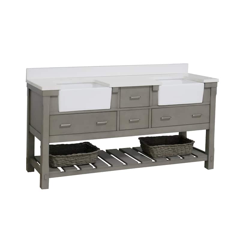 KitchenBathCollection Charlotte 72" Double Farmhouse Vanity with Quartz Top