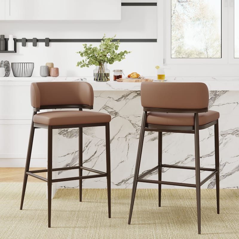Christopher Knight Home - Mason Metal and Leathaire Barstool (Set of 2) - Espresso+Brown