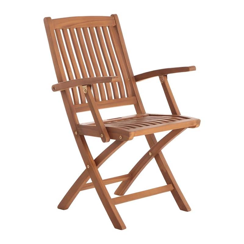 Nordic Style Oiled Premium Teak Folding Chair with Arm Rests - Brown