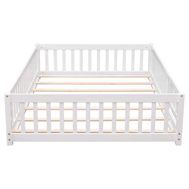 Full size Floor Platform Bed with Fence and Door