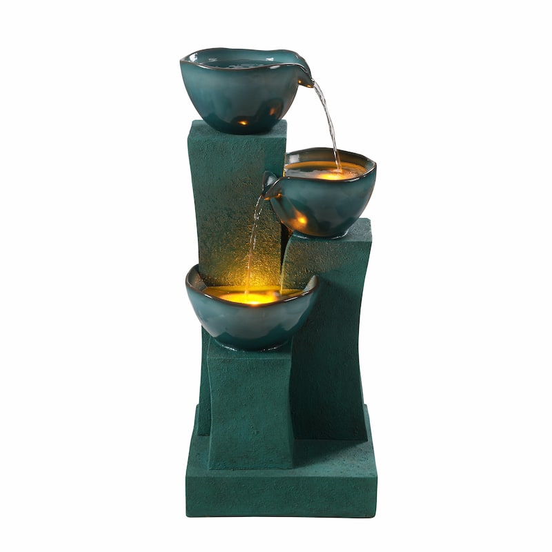 Teamson Home 28.54" Outdoor Bird Bath Fountain with LED Lights