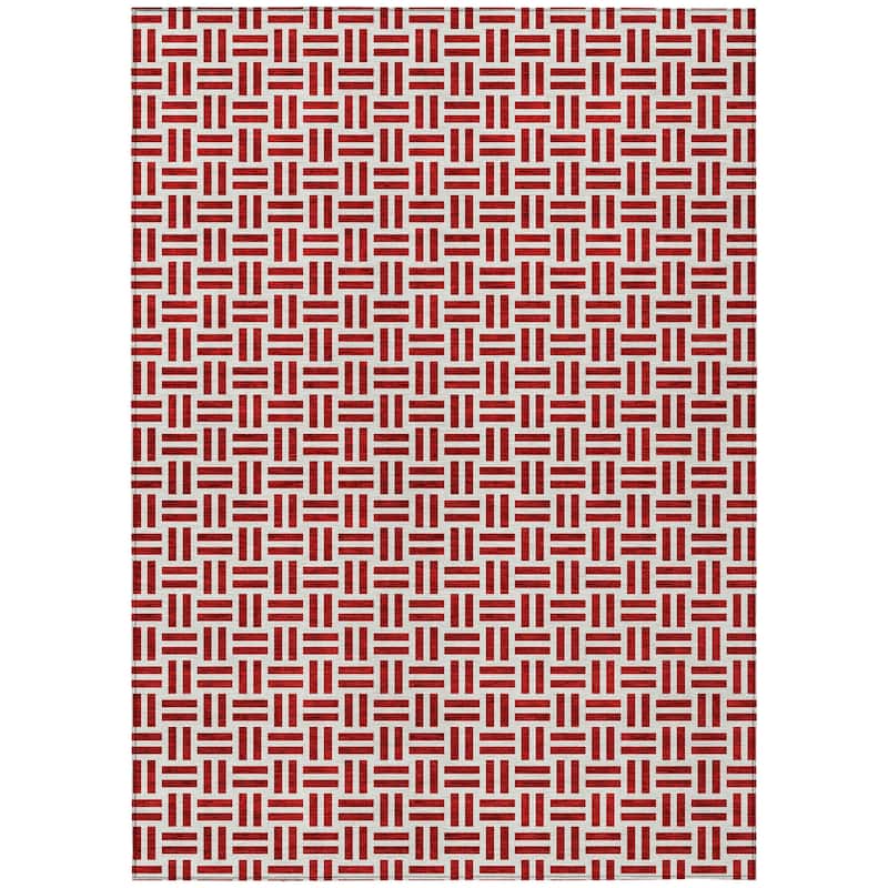 Machine Washable Indoor/ Outdoor Contemporary Basketweave Chantille Rug