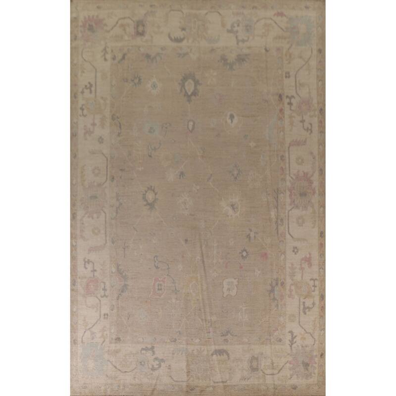 Vegetable Dye Oushak Turkish Area Rug Handmade Wool Carpet - 9'7"x 13'3"