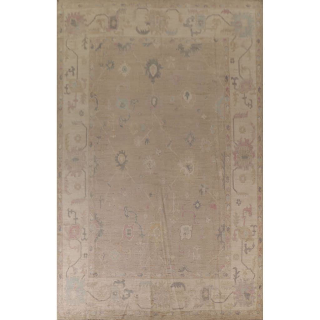 Vegetable Dye Oushak Turkish Area Rug Handmade Wool Carpet - 9'7"x 13'3"