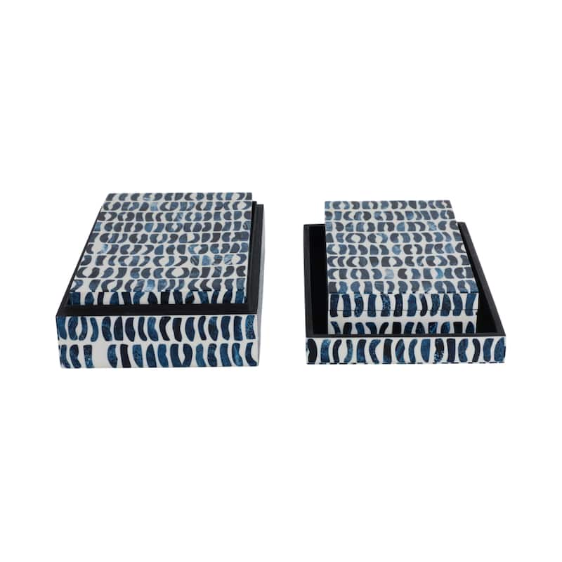 Decorative Boxes with Lid - Set of 3, 10", 11", 12", Blue & White - 12.0"