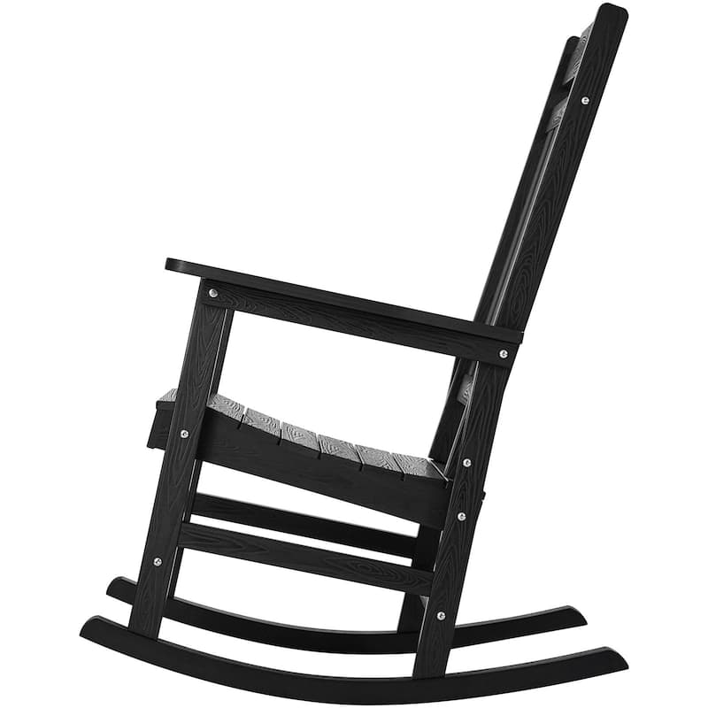 Black HIPS Rocking Chairs Ergonomic Weatherproof Patio Set - 1pC