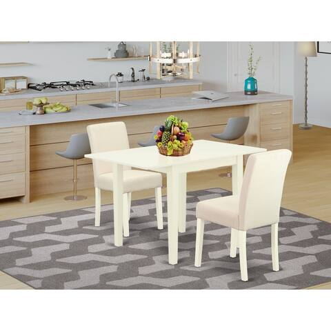 Dining Set - Kitchen Chairs with Light Beige Color Linen Fabric and a Dining Room Table - Linen White Finish (Pieces Option)