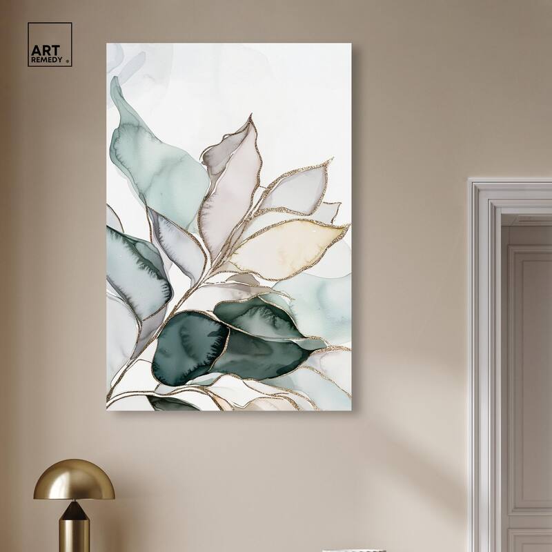 Pastel Leaves with Gold I Canvas by Art Remedy, Gallery Wrapped