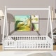 preview thumbnail 3 of 7, Full Pine Wood Tent-Shaped Floor Bed w/Guardrails Slats Door, White