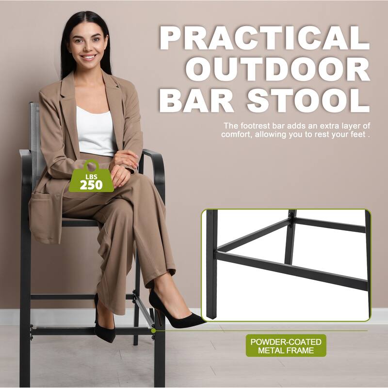 Outdoor Textilene High Bar Stools with Powder-Coated Frame, Light Gray