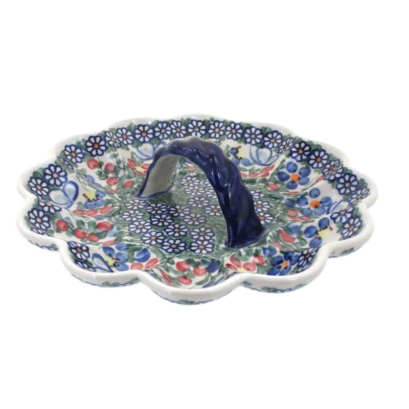 Blue Rose Polish Pottery 131 Vena Egg Plate - Garden Butterfly