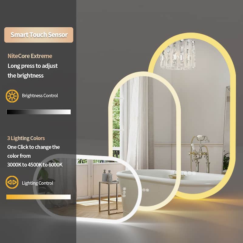 500x800mm Oval Led Bathroom Vanity Mirror with Backlit Dimmable 3 Lights Anti-fog with touch switch. - 19.6x31.5''