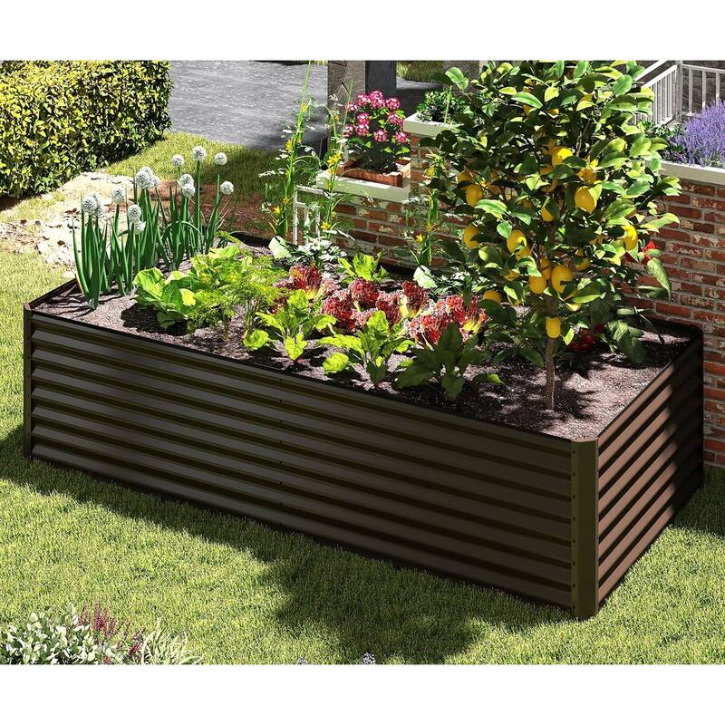 Heavy-Duty Outdoor Garden Planter Box for Vegetables with Safety Edge - Brown-6x3x2 ft