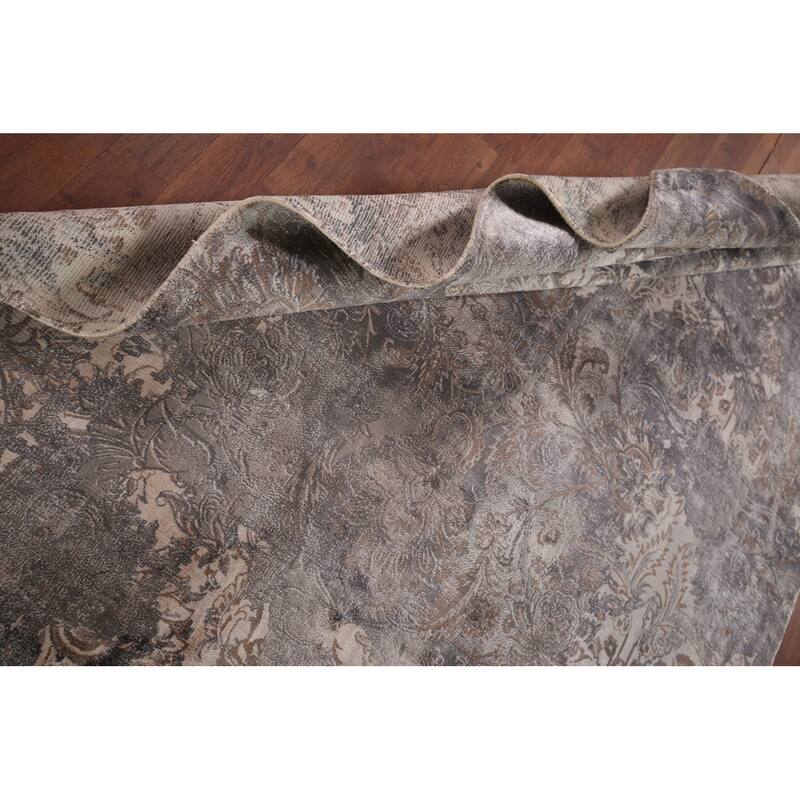 Silver Gray Abstract Indian Area Rug Handmade Wool Carpet - 5'1"x 8'0"