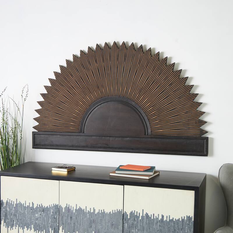 Dark Brown Wooden Large Sun Home Wall Decor with Copper Accents - Dark Brown