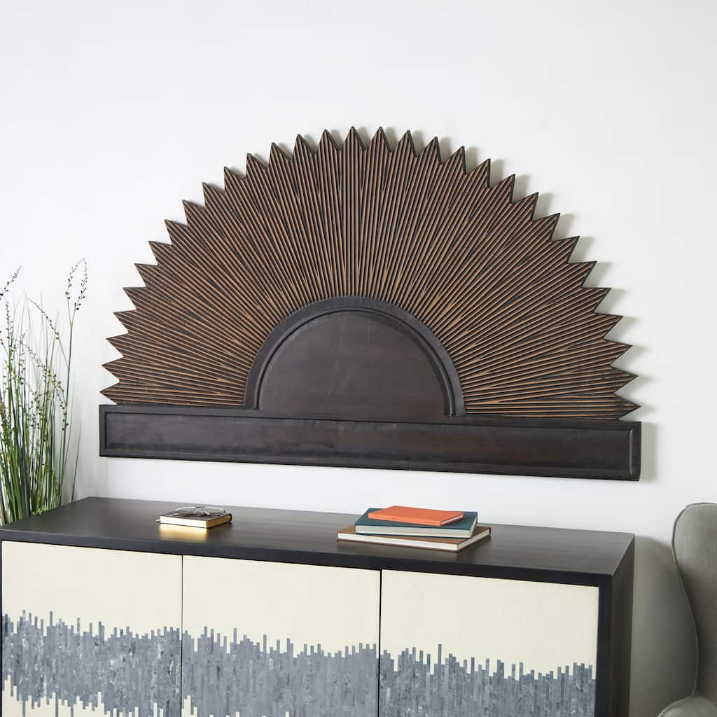 Dark Brown Wooden Large Sun Home Wall Decor with Copper Accents