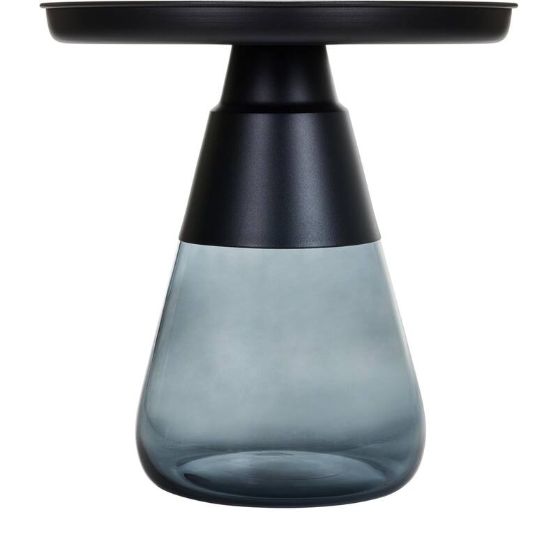 Nesting Table - Matte Black Tray Top with Smoky Glass Base - 19x20