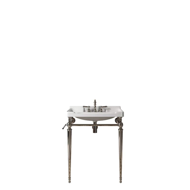 28" Bathroom Console Sink, Wall-Mounted Ceramic Vanity Basin with 3 Pre-drilled Faucet Holes with Towel Bar